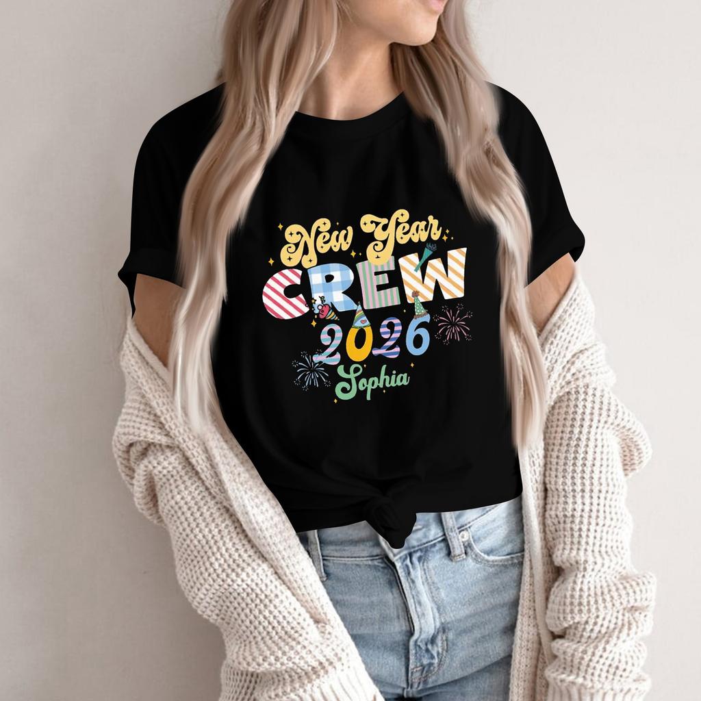 Women's Fashion 2026 New Year Printed Round Neck Short Sleeve Top