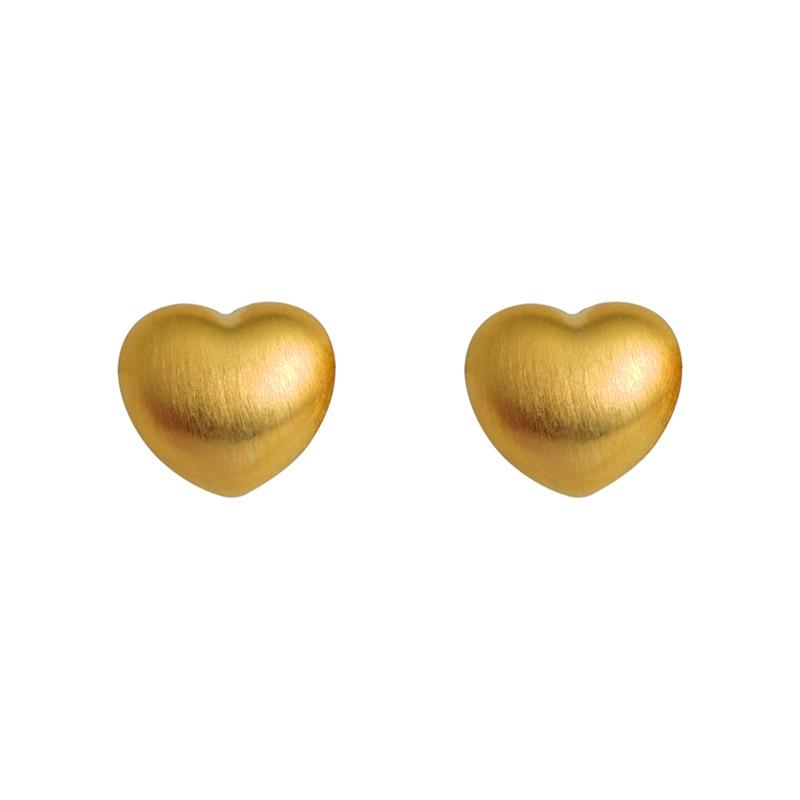 2026 Korean Minimalist 22K Gold Plated Heart Stud Earrings - Elegant Matte Brushed Peach Heart Earrings for Women Niche Jewelry