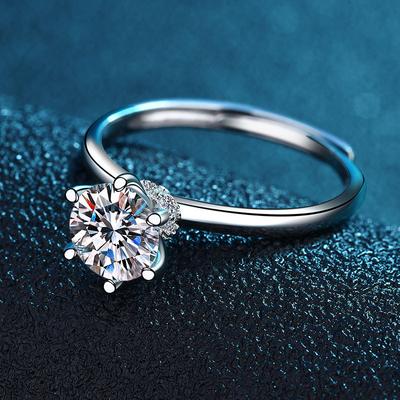 S925 Silver Bouquet Six-Claw Ring Women'S Guochao Waist Diamond Open Ring Personalized Simple Diamond Ring