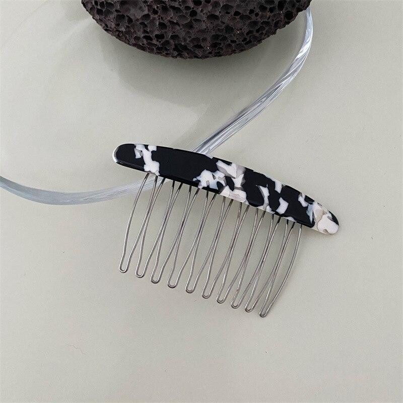 Plaid Comb Clip Bangs Hair Clip Texture Marble Pattern Iron Tooth Simple Comb Clip Insert Comb Styling Accessories