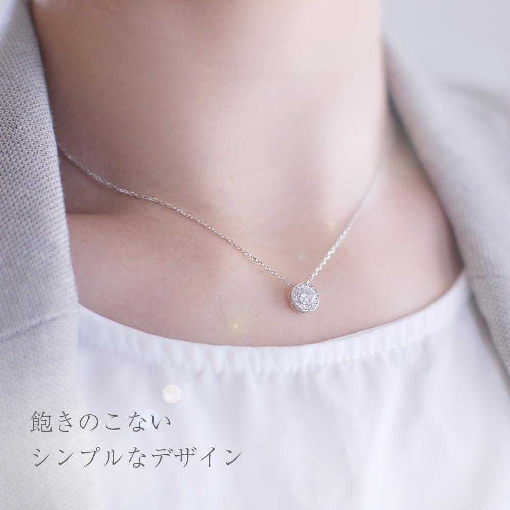 Necklace for Cubic 925 Silver [La Paume] Women, Simple, Hypoallergenic, Zirconia, (Yellow Gold)