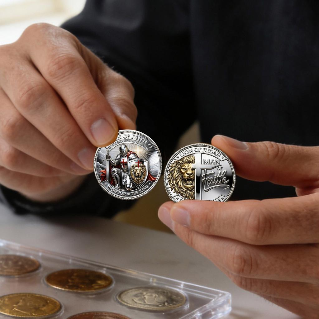 Medieval Knight Commemorative Coin Gift Box with Metal Relief Commemorative Medal Double sided Coin Craft Gift