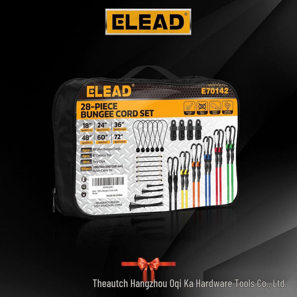 28-Piece Carabiner Bungee Cord Set with Handbag - High-Strength Safety Tie-Downs