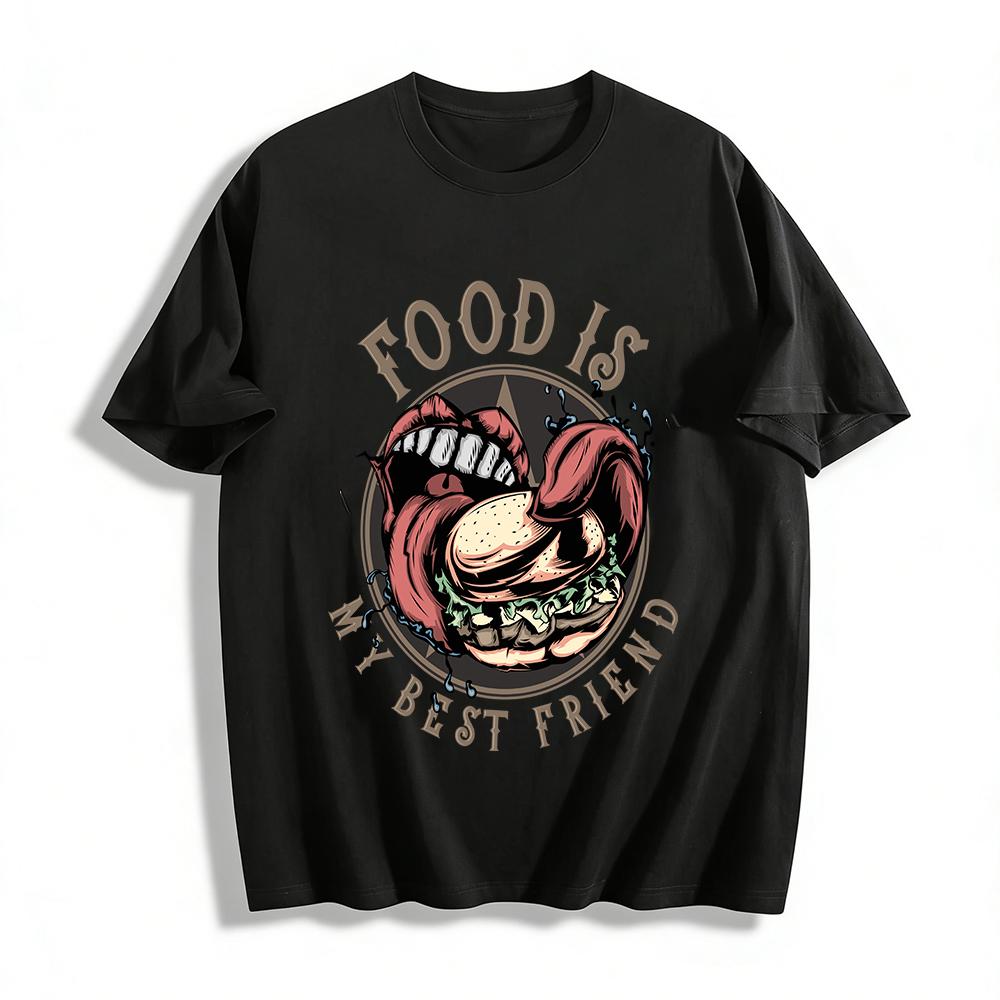 

Food Is My Best Friend Hamburger Print Casual Short Sleeve Tee Pure cotton T-shirt 6XL