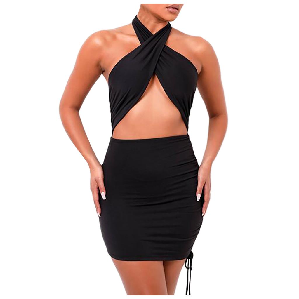 Women's Fashion Color Hollow Sexy Slim Hip Dress