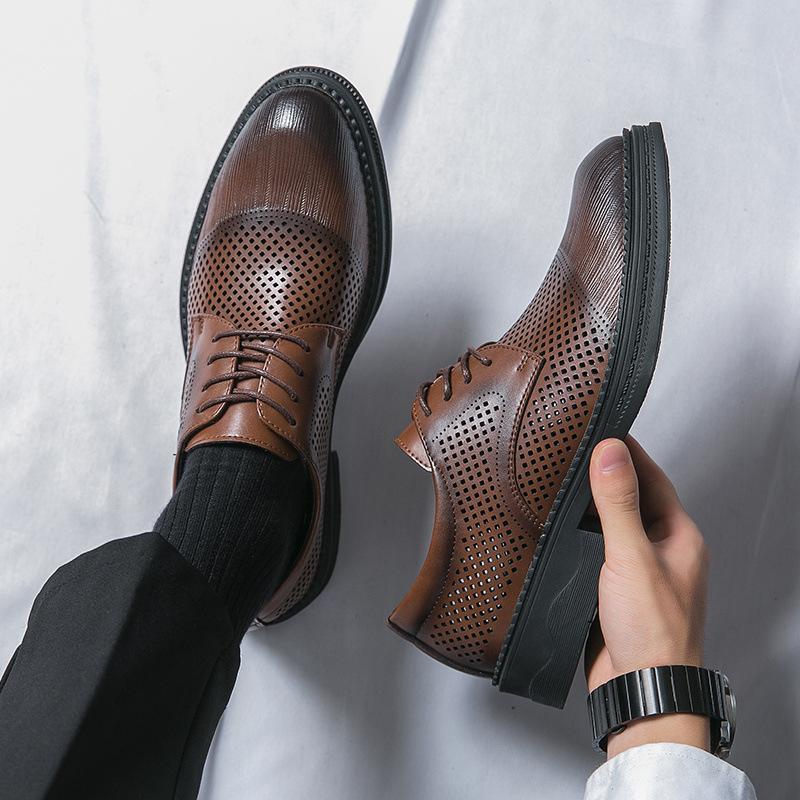 Summer business dress leather shoes breathable hollow leather sandals wedding suit banquet