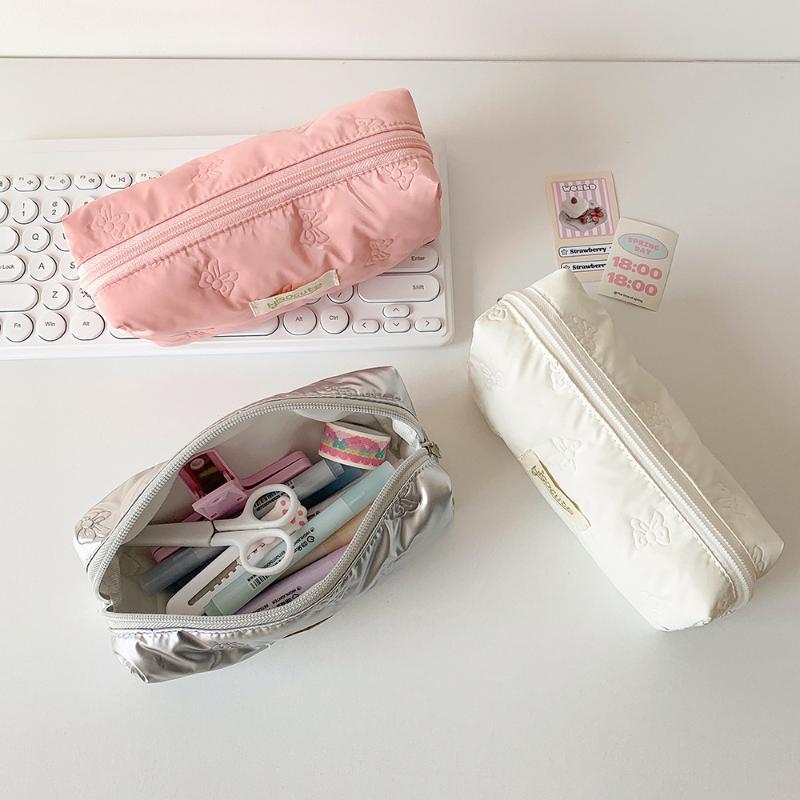 1Pc Creative Pink Bow Pencil Case Large Capacity Storage Pencil Bags Multi-Functional Stationery Organizer Bag