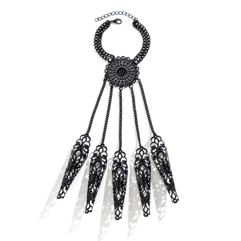 Ancient Queen Bracelet with Finger Nails Tip Claw Rings Belly Dance Hand Chain Jewelry Chain Finger Rings Bracelet Women