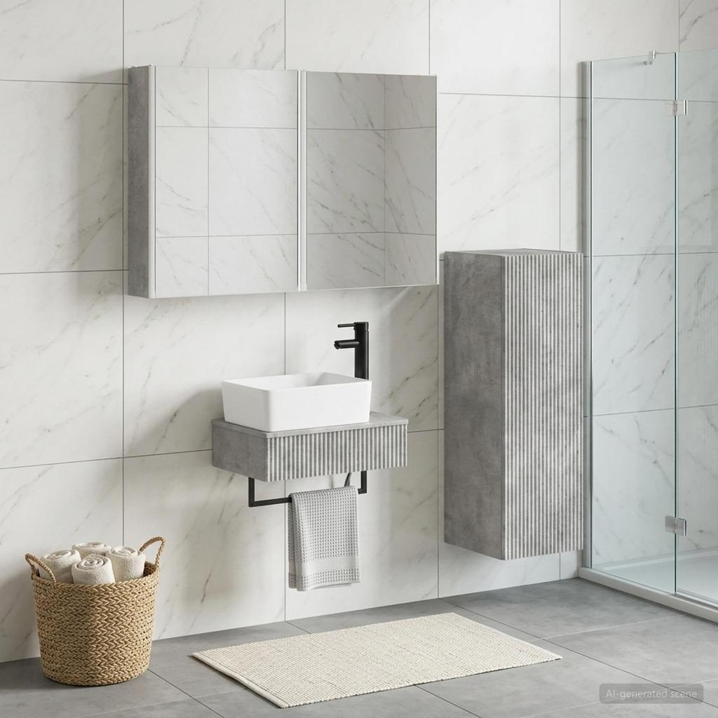 Bathroom Furniture Set 4 pcs Concrete Grey Engineered Wood and Glass