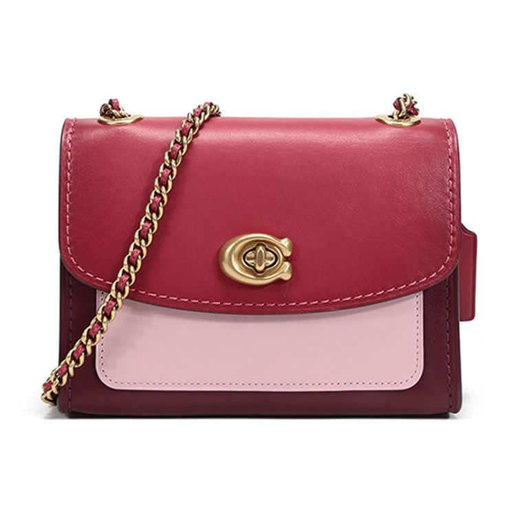 Coach Parker 18 Color Block Flap Chain Leather Crossbody Shoulder Bag Women Bags Red Apple 29390-B4P2Z