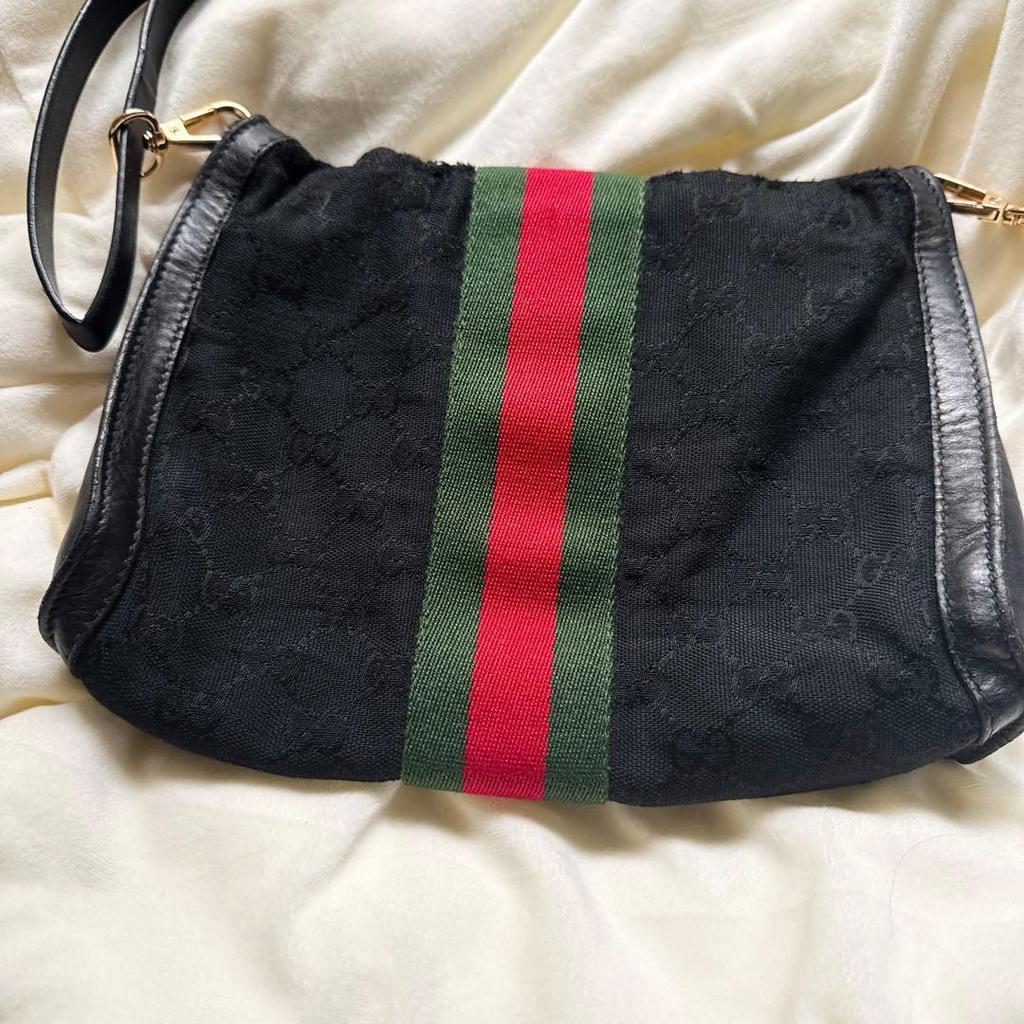 Used Gucci Shoulder Bag GG Canvas Sherry Line 2way Black