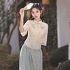 Womens Vintage-Inspired Linen Cotton Blouse Skirt Set Retro Chinese Style Two-Piece Outfit Daily Wear