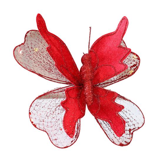 

Christmas Tree Decoration Festive Butterfly Pendant Realistic Glittered Branch Decor for красный