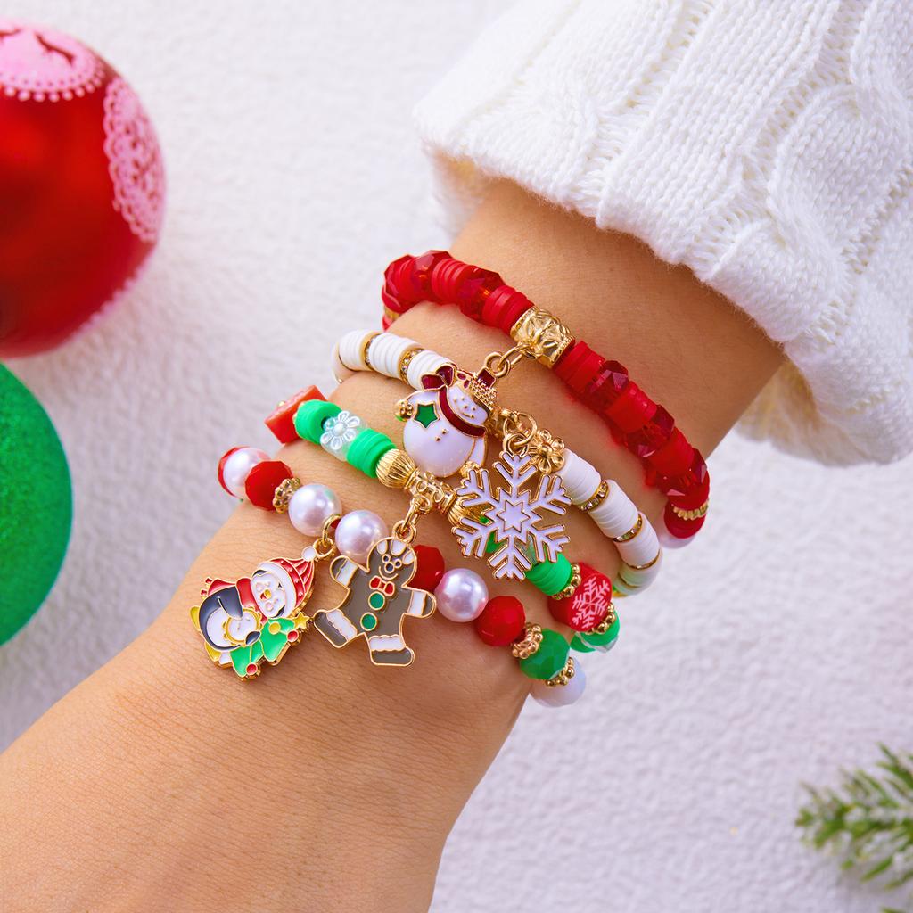 4Pcs/set Christmas Tree Snowflake Bell Elk Colorful Beads Charms Bracelet for Women Crystal Stacking Bracelets Party Jewelry