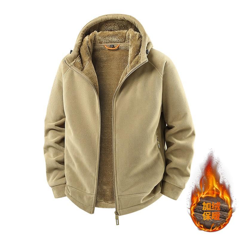 Mens Hooded Fleece Jacket Warm Thick Lined Casual Outerwear Winter Daily Wear