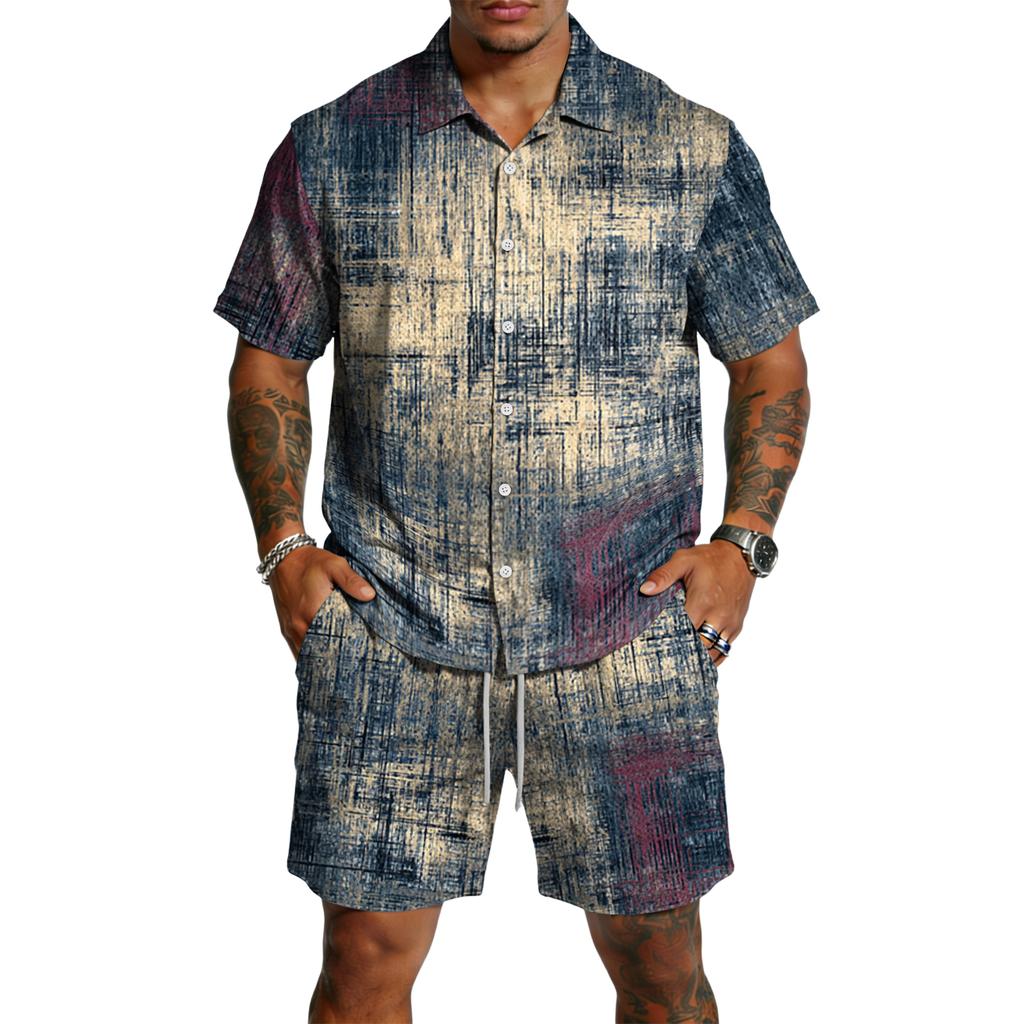 Men's Casual Lightweight Breathable Short-Sleeve Shirt And Shorts Set