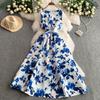 High-end printing temperament sleeveless dress women's summer new waist thin puffy pendulum long skirt