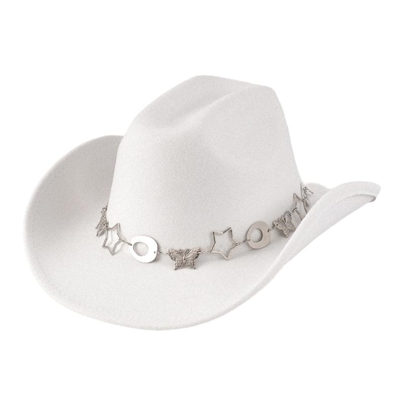 

Western Hats Star Butterfly Chain Cowboy Cap For Women Men Cosplay and Carnivals белый
