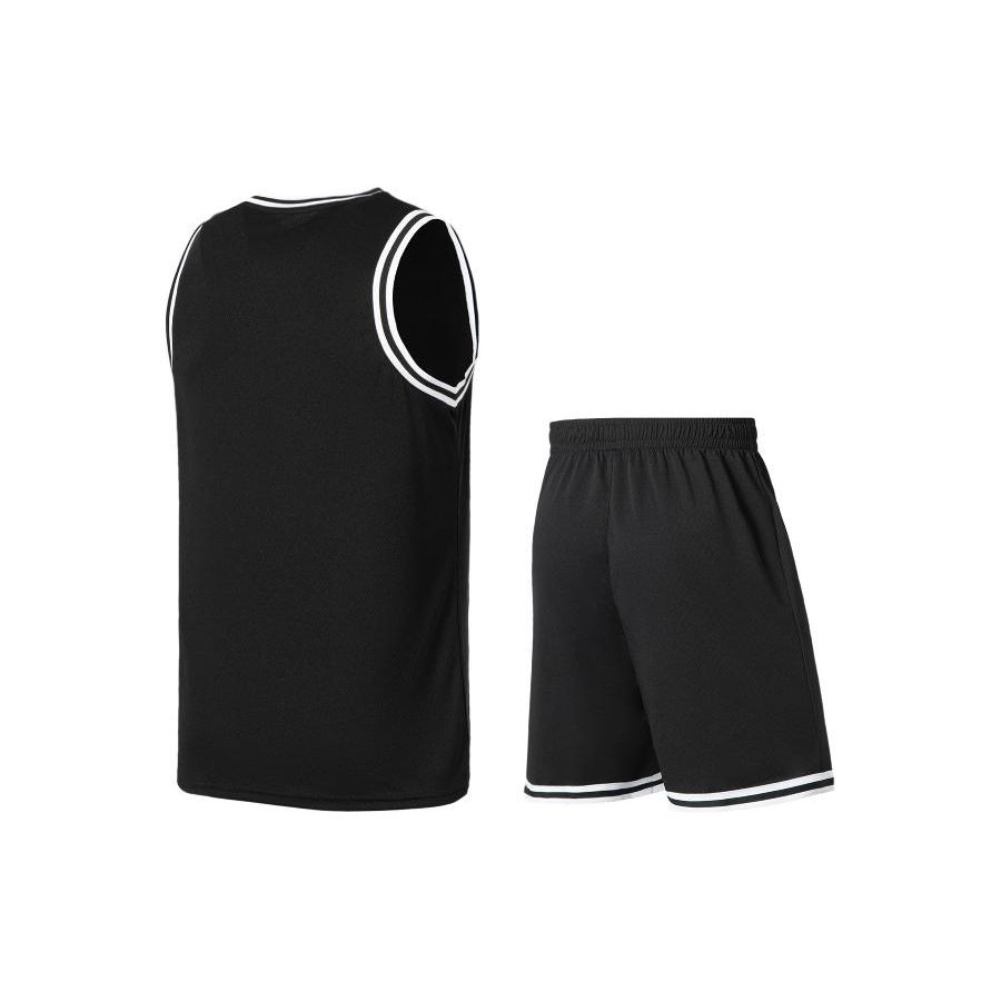 Li Ning Basketball Series Sleeveless Graphic Print Vest And Mid-Waist Elastic Shorts Casual Sports Set Men Sets Black Black-And-White AATU047-3