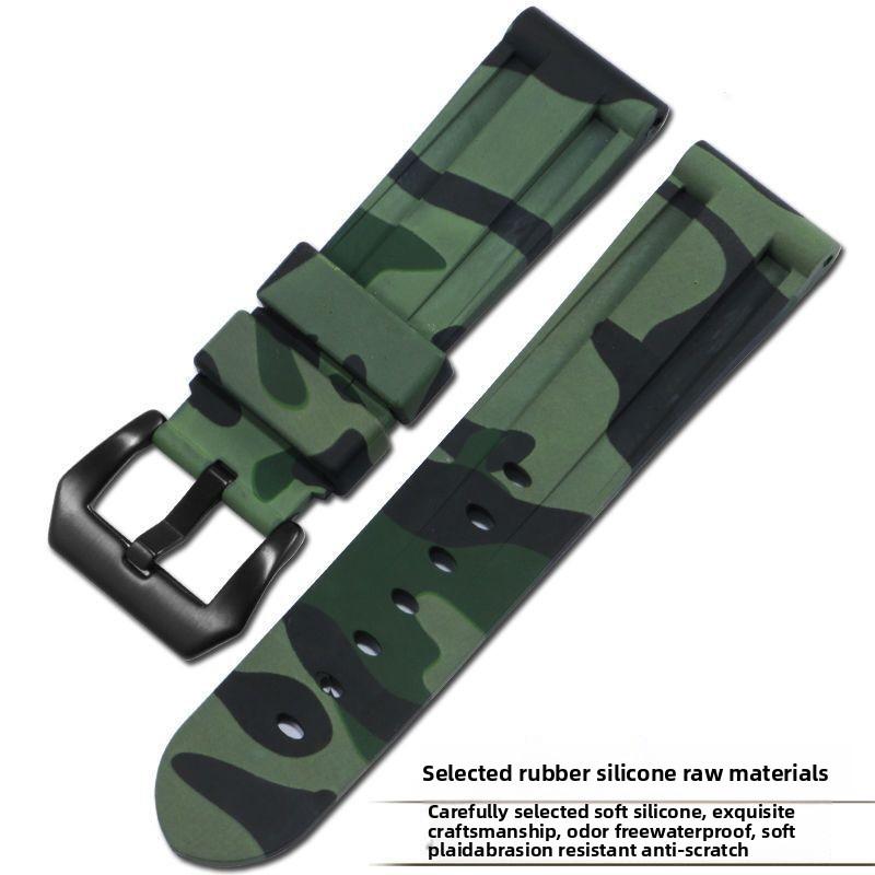 Universal Silicone Watch Band for Panerai - 20mm 22mm 24mm 26mm Soft Rubber Camouflage Sport Big Buckle Durable Strap for PAM Military Smart Watch