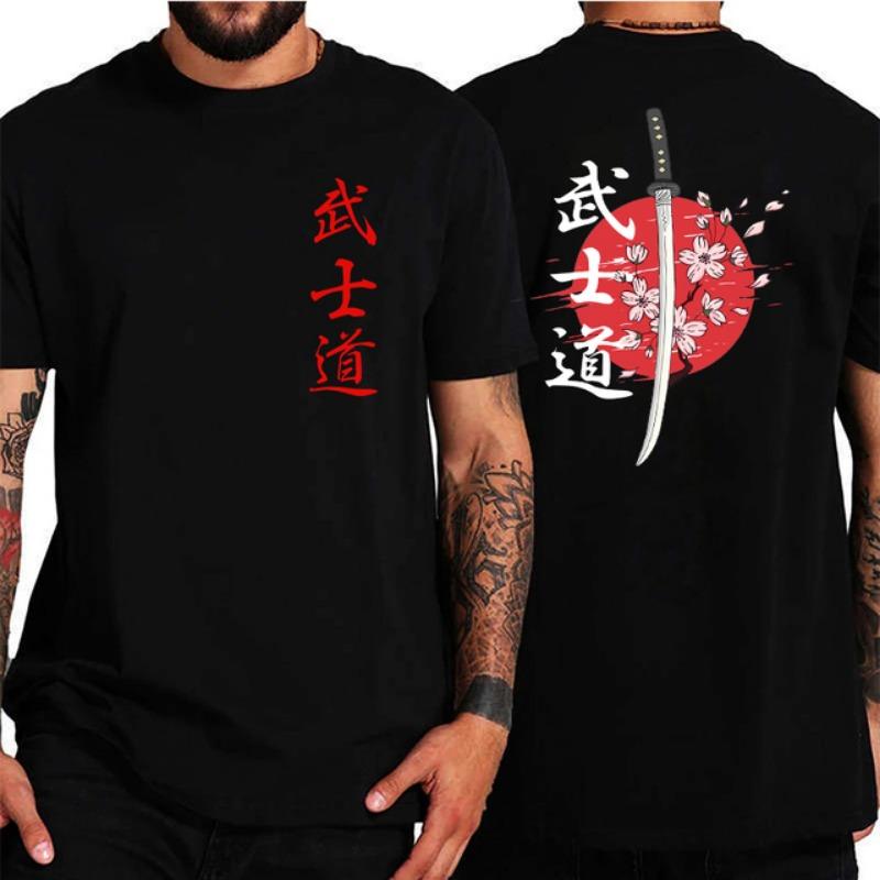 Japan Samurai Spirit Męska koszulka w stylu japońskim z tyłu z nadrukiem 3D Luźne, obszerne koszulki T-shirt Męski prezent Tee Unisex