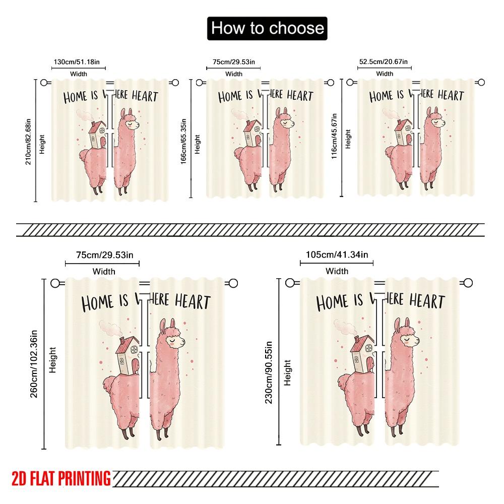2pcs 2D Flat Printing Drapes Cute Llama Home Heart Polyester Without Electricity Festive Holiday Use for Outdoor Holiday