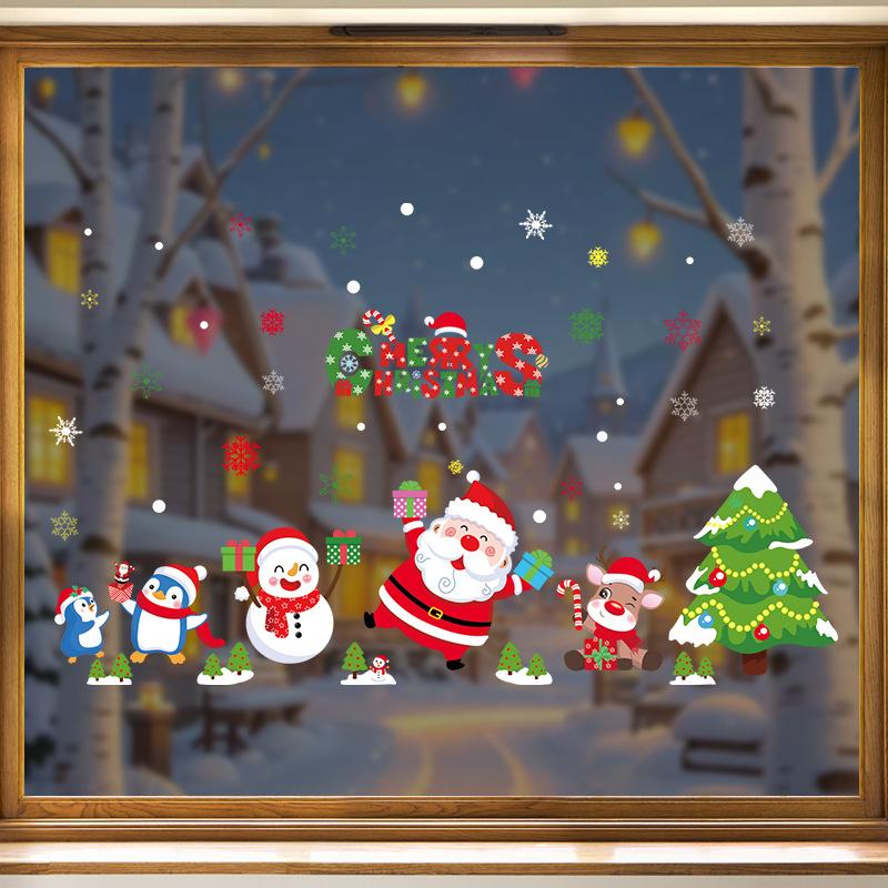 Santa Claus Electrostatic Glass Stickers, Reindeer Snowman Stickers, Atmospheric Scene Decoration Items