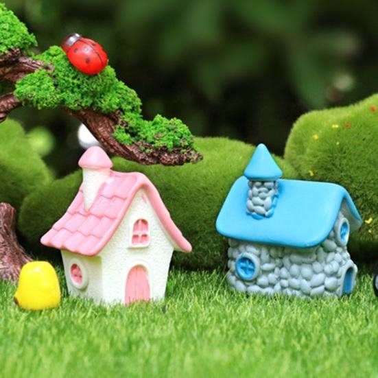 Miniature House Fairy Garden Accessory Tiny Village House Bonsai Terrarium Crafts Mini Resin Figurine for Plant Pot Micro Landscape