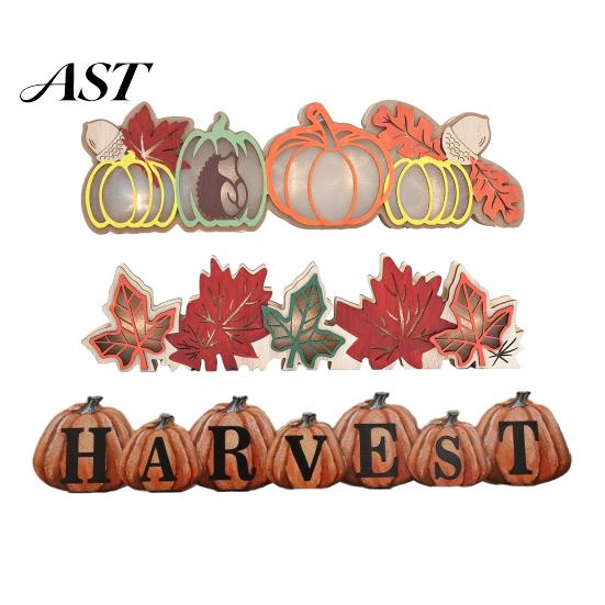Lighted Fall Decorations for Home Thanksgiving LED Tabletop Decor, Maple Leaf Harvest Themed Wooden Desktop Centerpiece Centerpiece, Autumn