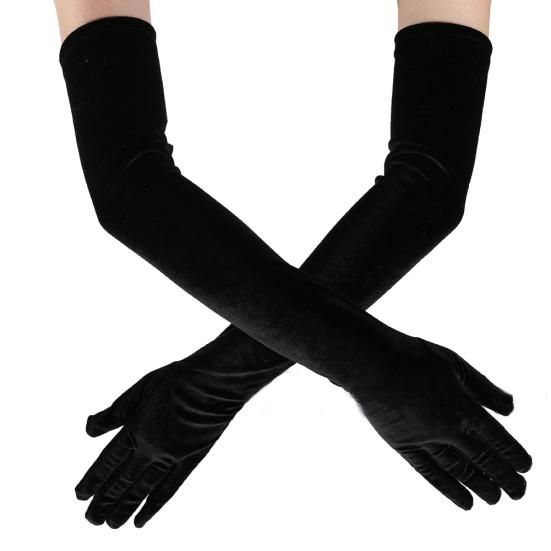 Vintage Damen Vollfinger dehnbare lange Abendparty Samthandschuhe Armstulpen
