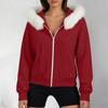 Women's Color Long Sleeve Hooded Zip Up Jacket with Pockets and Faux Collar