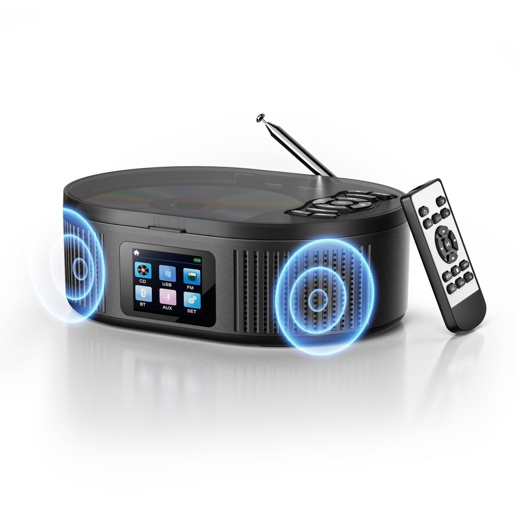 CD Boombox Player with Bluetooth, CD Radio, 3000mAh Rechargeable Battery, Built-in Dual Speakers, USB Memory & AUX Input, +10 Skip, A-B Repeat,