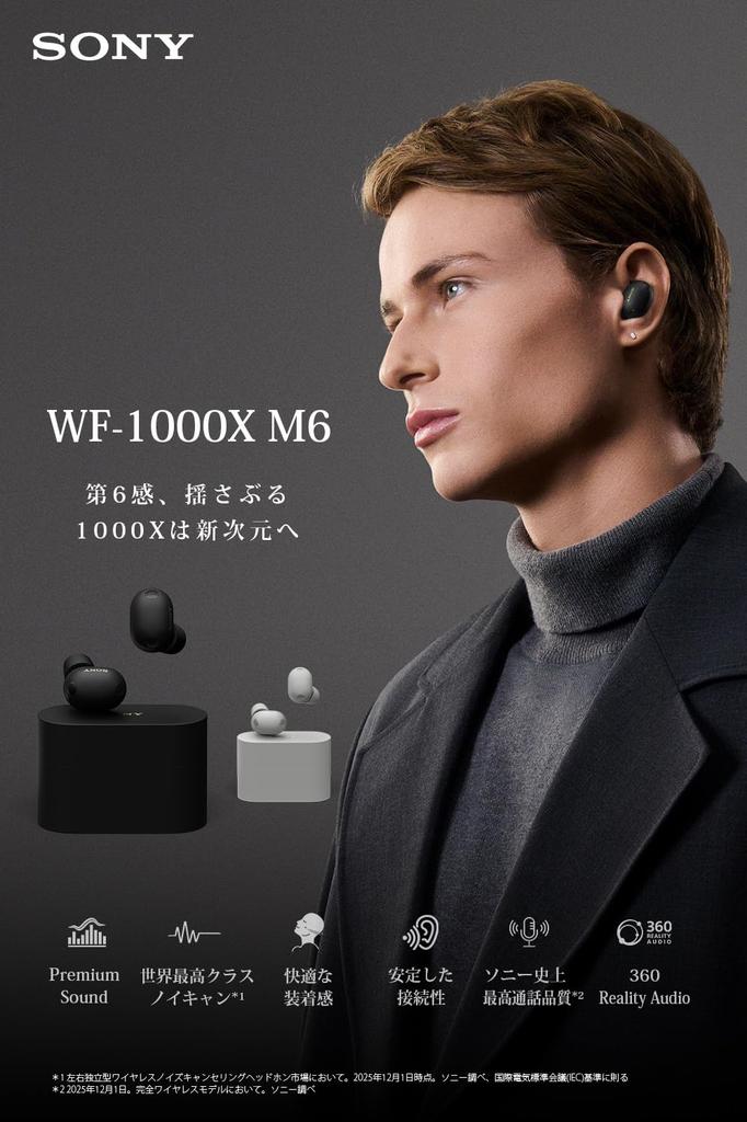 Sony WF-1000XM6 Black Wireless Earbuds, Bluetooth, High-Resolution Audio, World-Class Noise Cancellation, Ambient Sound Capture, High-Performance