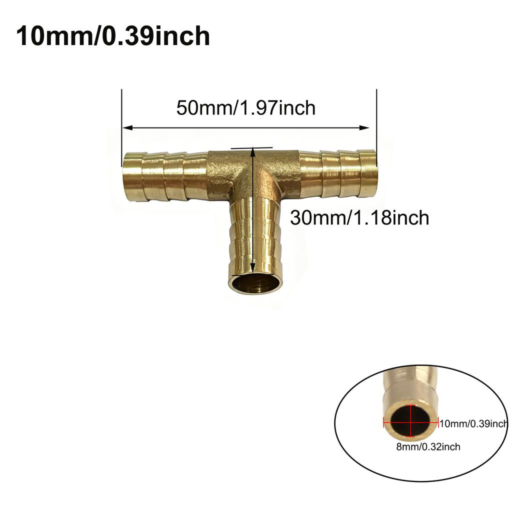 4/5/6/8/10/12/14/19mm Hose Barb Tail Tee 3 Ways Reudcing Brass Pipe Fitting Splitter Coupler Adapter Connector Water Gas Oil