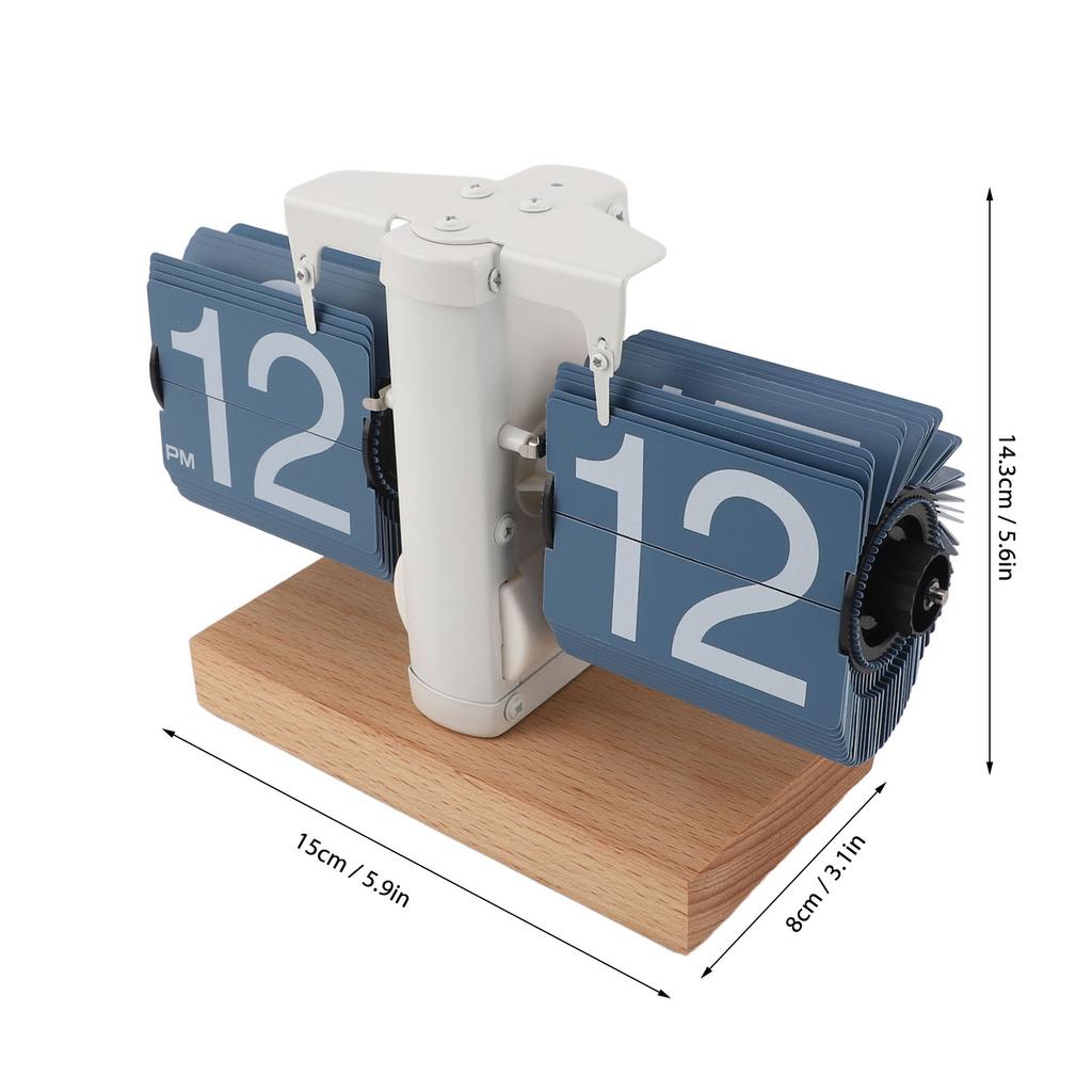 Digital Flip Clock 12H AM PM Auto Mechanical Flip Desk Clock with Wood Base Vintage Retro Digital Table Clock for Home Bedroom