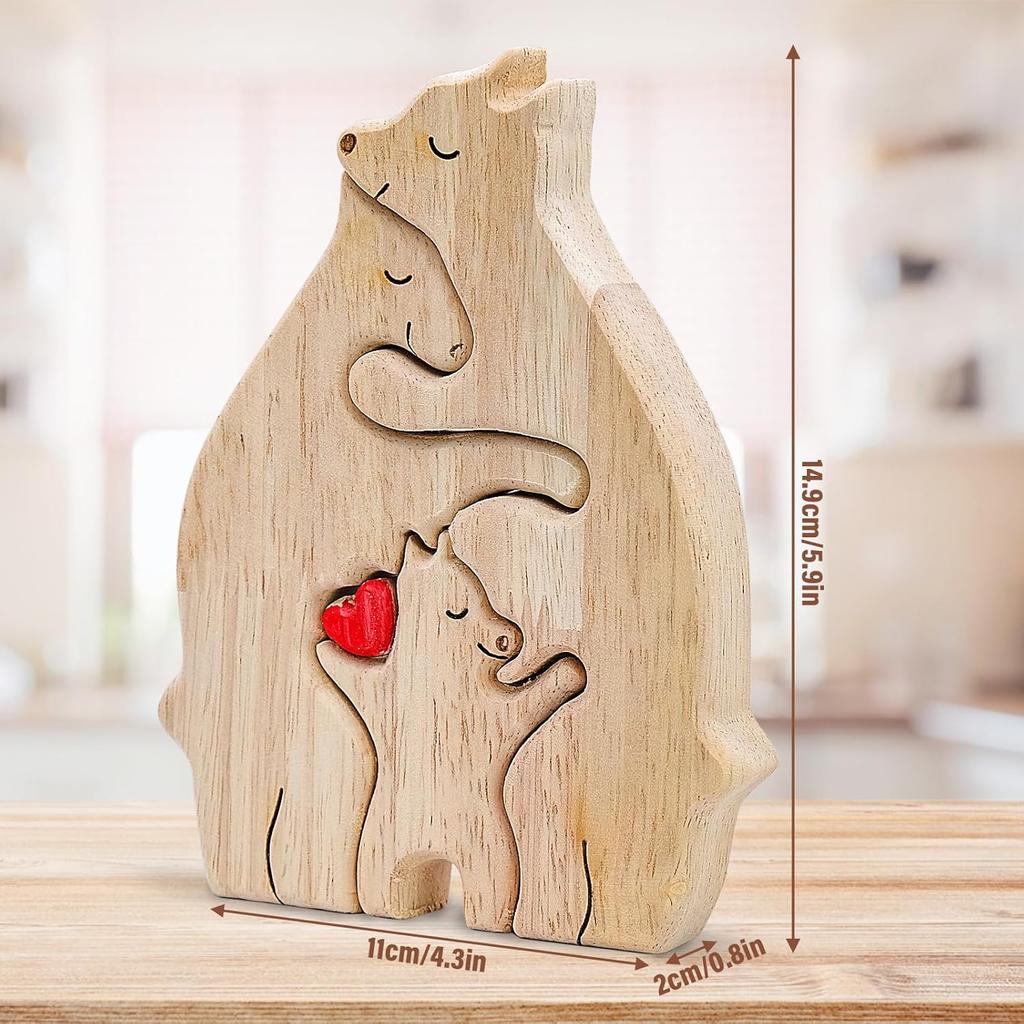 Wooden Bear Family Statue, Family Art Puzzle, Desk Ornament, Wooden Family Heart Puzzle, Home Decoration, Birthday Gift