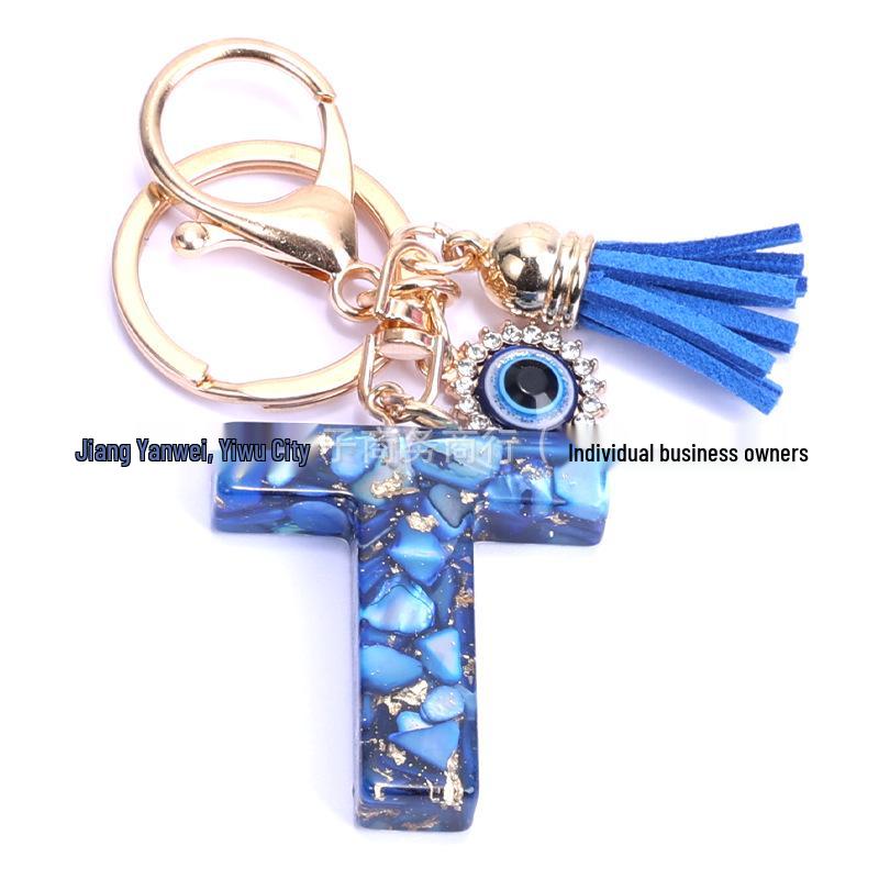 Cross-Border English Alphabet Resin Keychain with Gold Foil Demon Eye Pendant for Girls' Bags and Backpacks