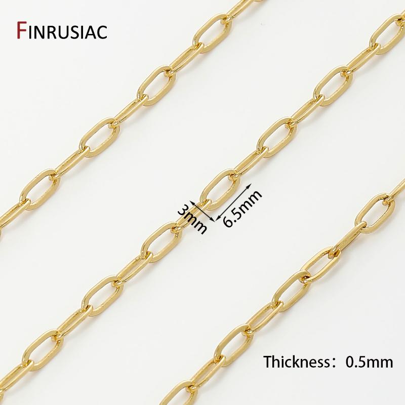 

3*6.5mm 18K Gold Plated Brass Paper Clip Chains For DIY Jewelry Bulk Chains Necklace Bracelet Making Accessories 1 meter