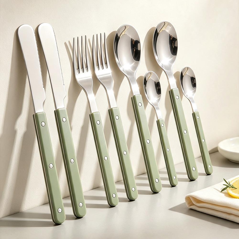 8 Delige Roestvrij Staal Tafelgerei Acryl Handvat Dinerbestek Set Mes Vork Lepels Theelepel Bestek Keuken Platte Bestek Set