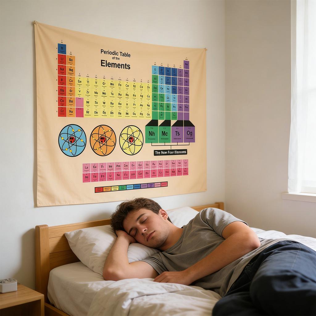 Periodic Table Chemistry Tapestry Science Wall Hanging Educational Art Decor for Dorm Room Home Study Room Wall Curtain