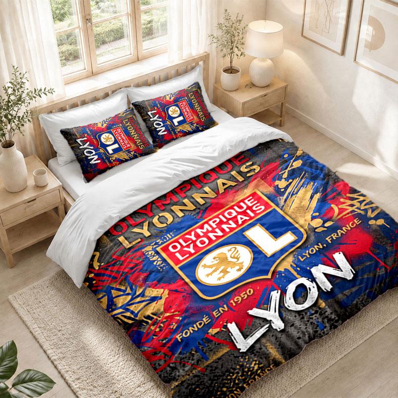 Bedding Set 1 Duvet Cover 2 Pillowcases Lyon FC Print Bedroom Home Decoration