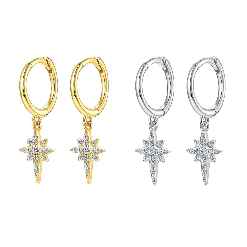 S925 Sterling Silver Star Diamond Stud Earrings for Women - Trendy, Fashionable, Cold Style, Versatile Design