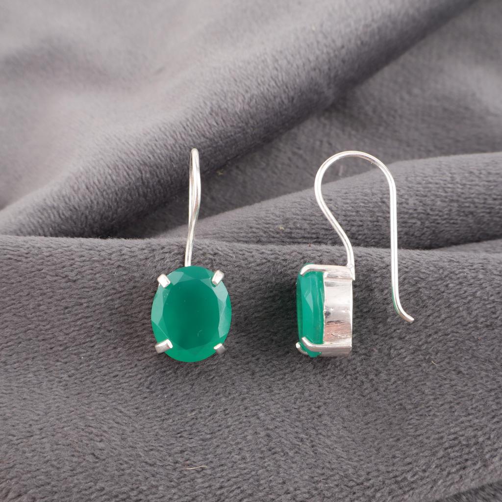 Green Onyx 925 Solid Sterling Silver Earrings, Handmade Gemstone Earrings Jewelry, Gifts For Wife Brand New Earrings