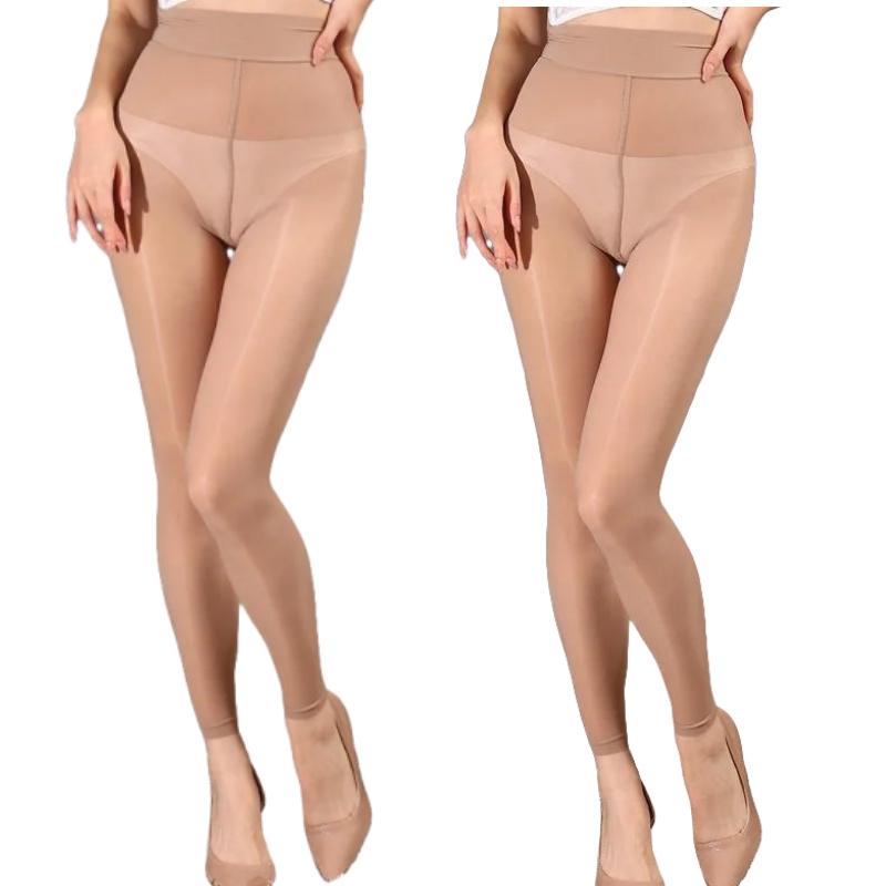 2 pairs High density Pantyhose for Women Control Top Rip Resistant Tights 8D Sheer High Waist Footless Stockings Shiny