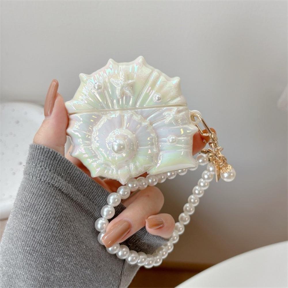 Electroplated Seashell Conch Case Colored Silicone Protective Sleeve with Lanyard Earphone Accessories