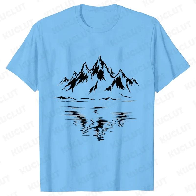 Herr-T-shirt med bergstryck 100% bomull bekväm kortärmad T-shirt för sommaren