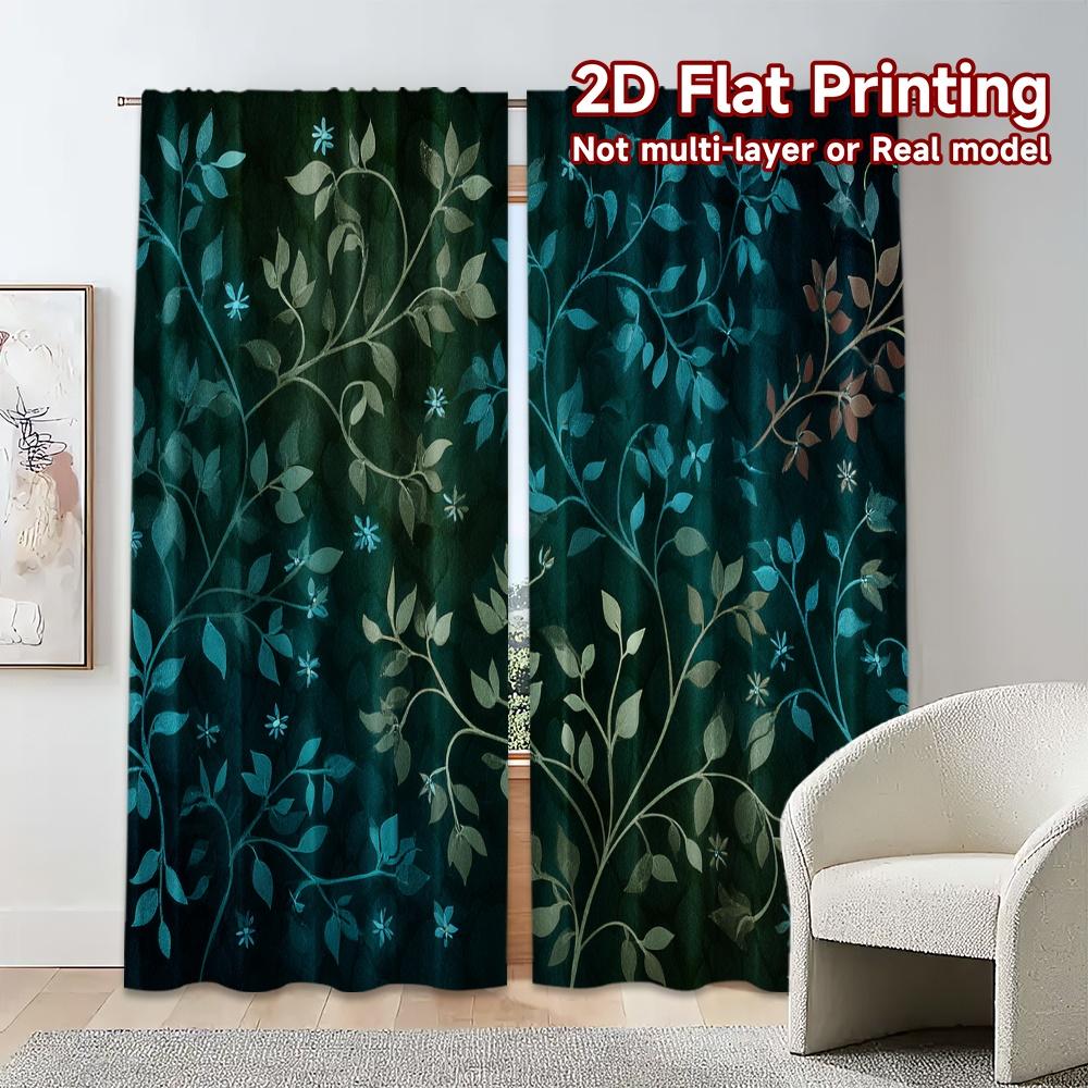 Set Of 2 Flat Printing Curtains Without Rod Floral Leaves Design April Fools Is Day Festival Fashion Semi Curtain Light Filtering Made Polyester