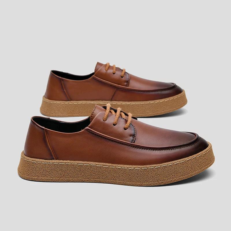 FashionBritish Style Men Dress Shoes Genuine Leather Formal Shoes Fashion Man Casual Flats Lace Up Male Vulcanize Footwear Leisure Walk