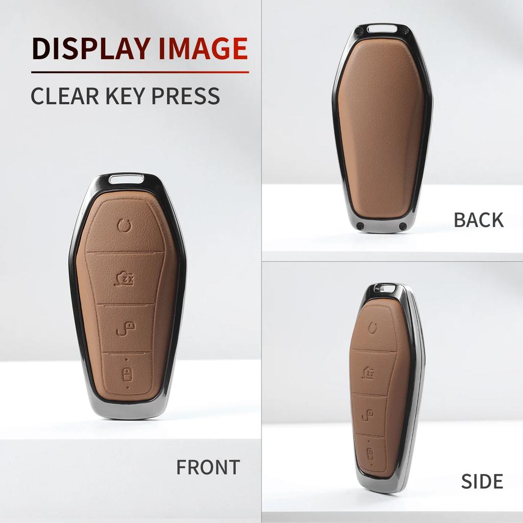 Leather Metal Car Key Case For BYD Han EV Dolphin Song Plus DMI Seagull Yuan UP Qin Pro Seal 06 Escort 7 Tang L Interior Parts