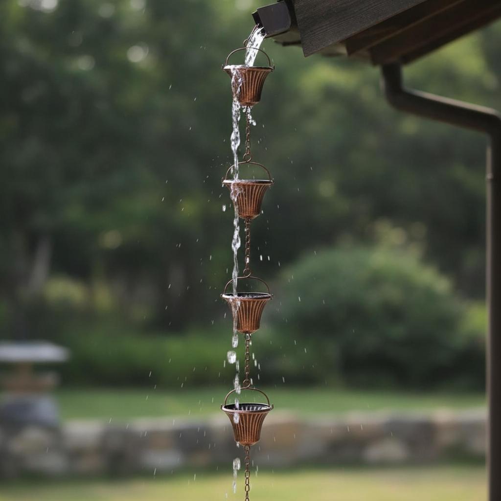 Rain Chain with Cup Collectors Sturdy Iron Low-Maintenance for Patio